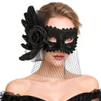 Marie Lace Black Lace Masquerade Mask with Veil