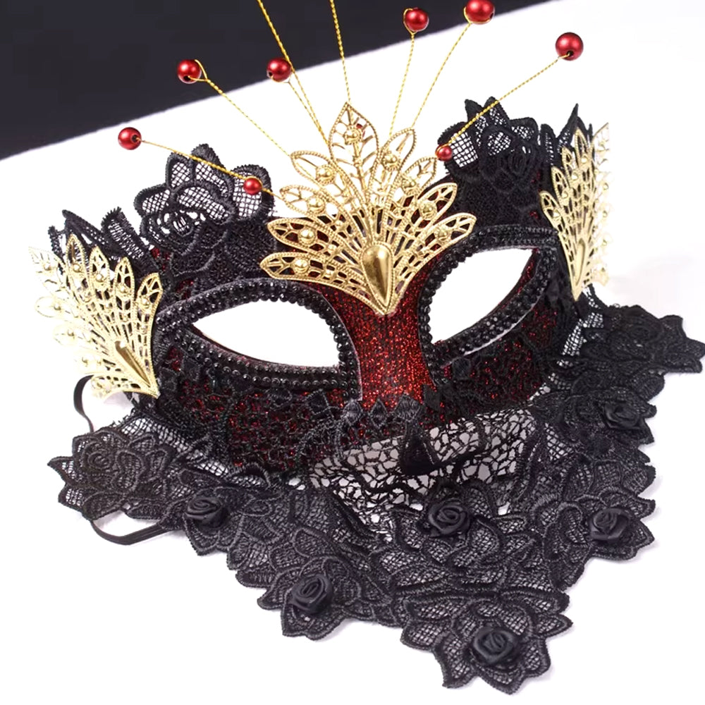 Marie Lace Black Lace Crown Beaded Gothic Masquerade  Mask