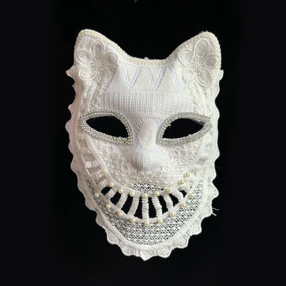 Máscara de velo de perla de encaje marfil de Marie Lace
