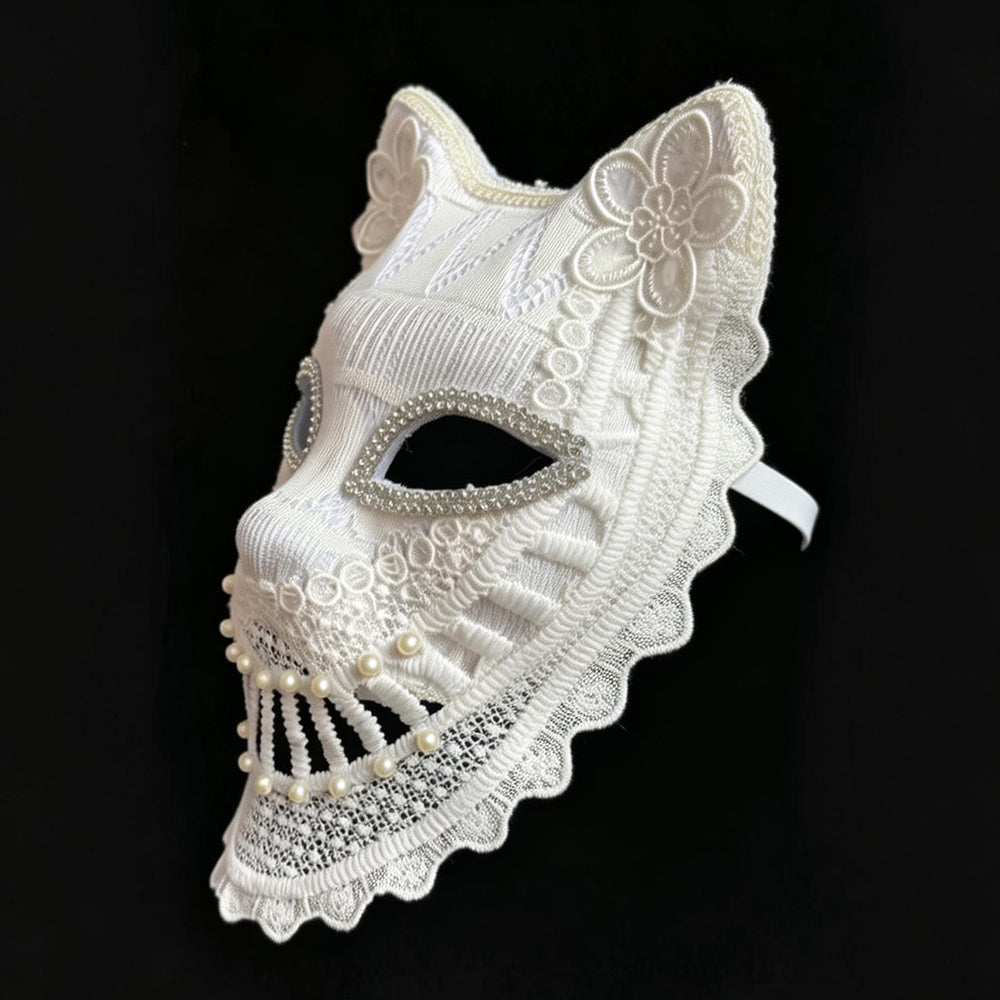 Marie Lace Ivory Lace Pearl Veil Masquerade Mask