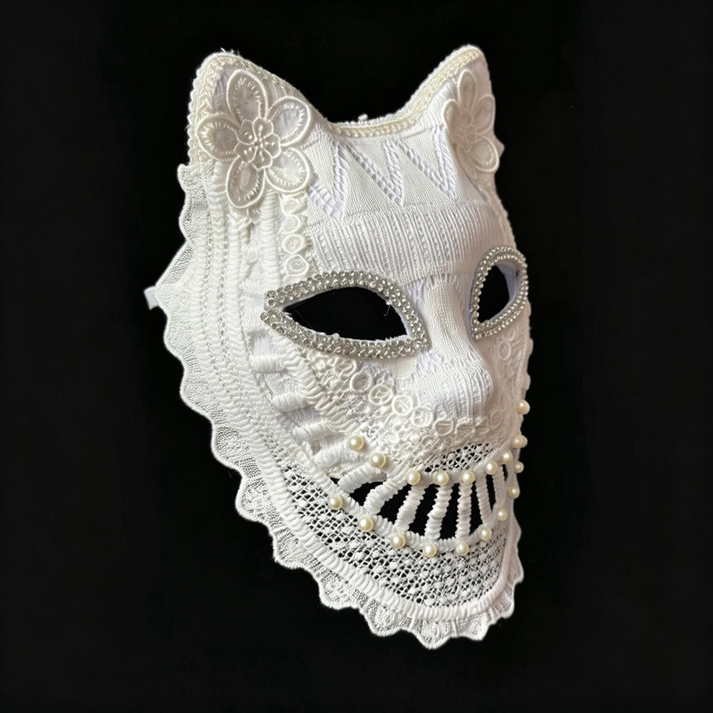 Marie Lace Ivory Lace Pearl Veil Masquerade Mask