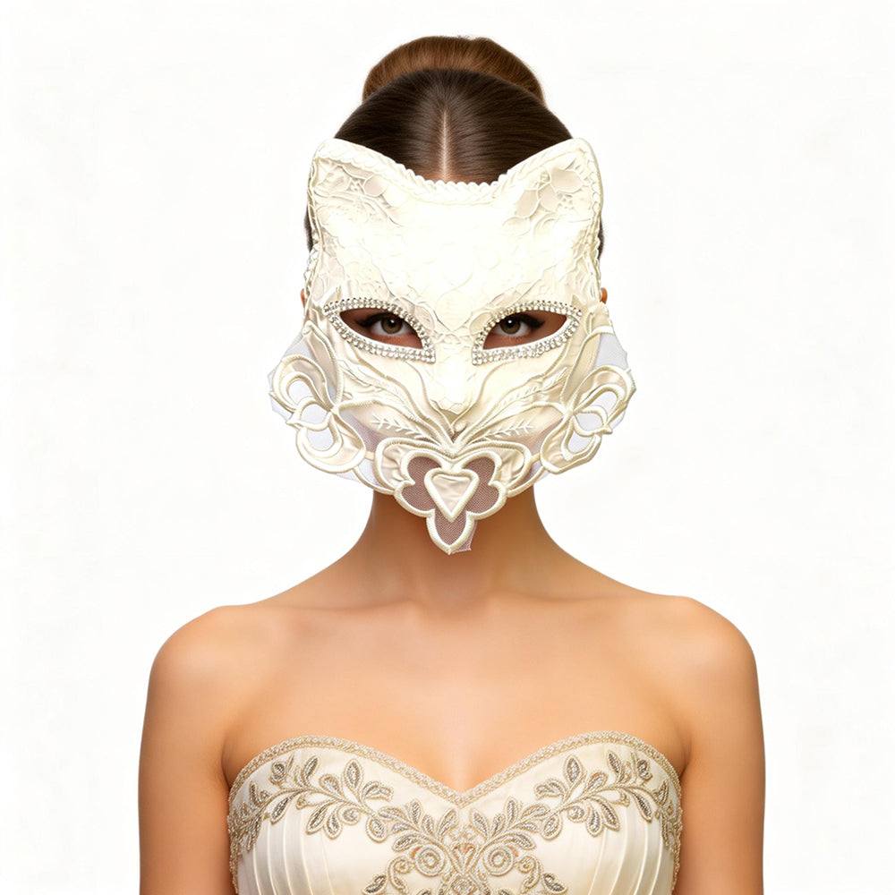 Marie Lace Ivory Feline Masquerade Mask