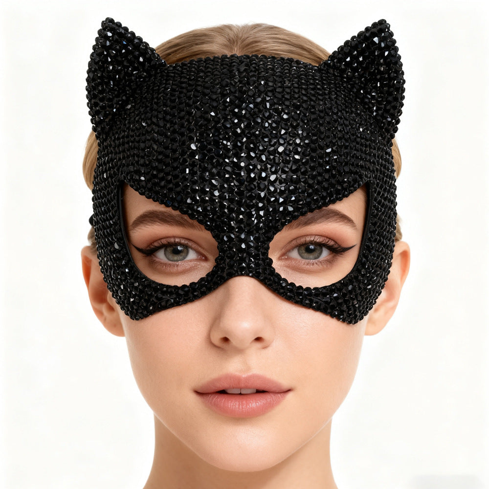 Bianca Crystal cat Party Mask-FULL BLACK