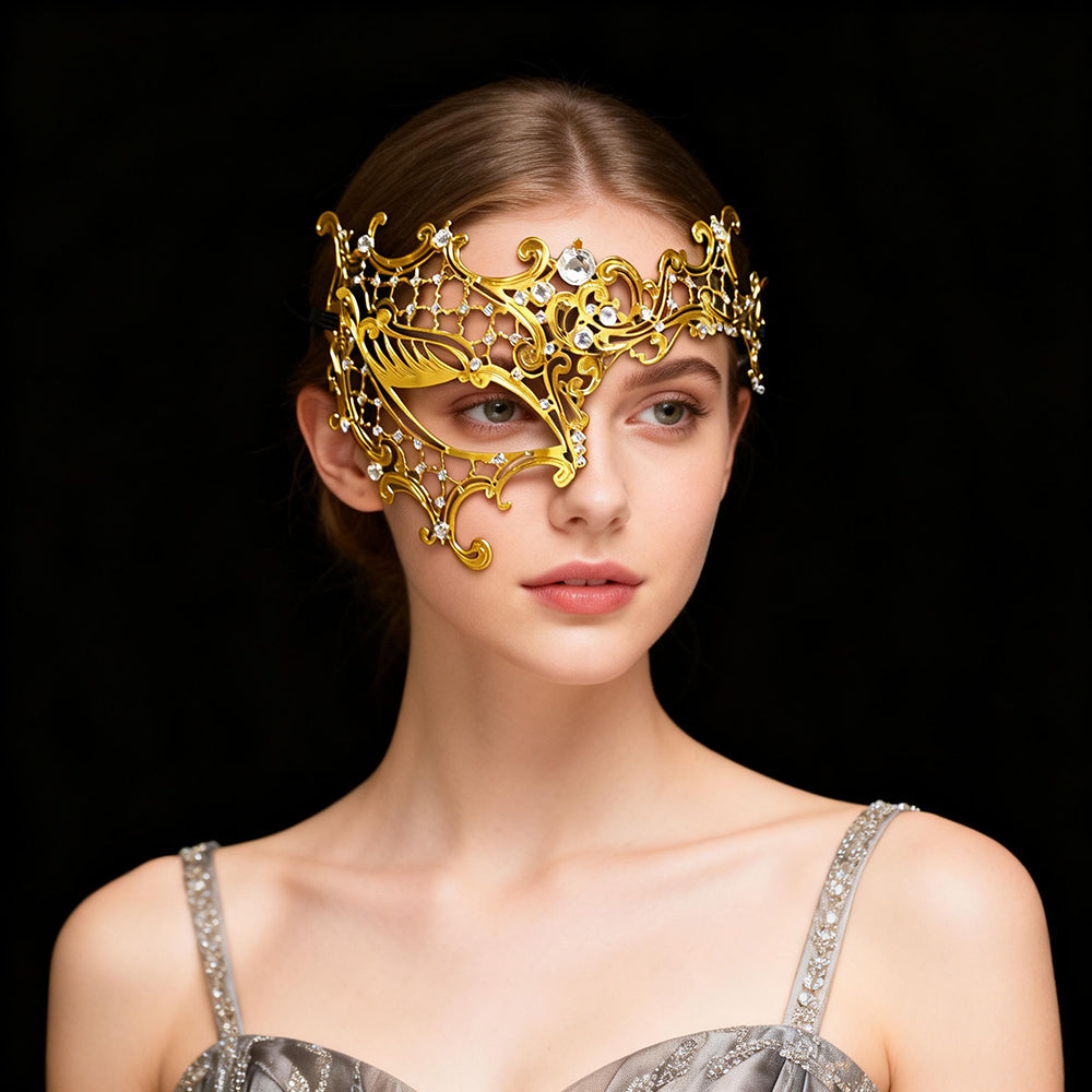 Regina Baroque Gold Metal Half Masquerade  Mask