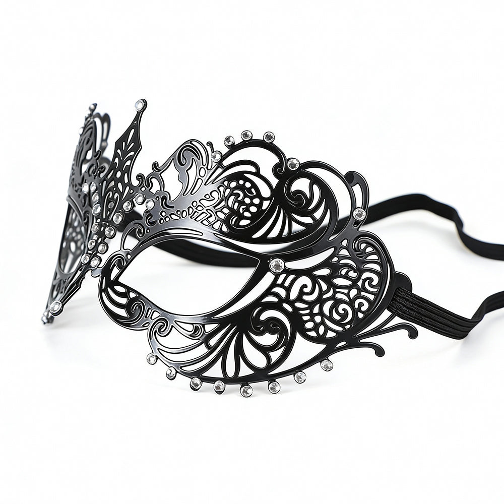Regina Black Pointed Filigree Metal Masquerade Mask