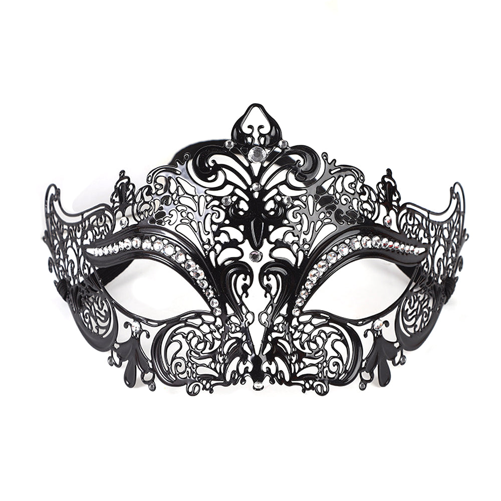 Regina Black Filigree – Crystal-Set Metal Masquerade Mask