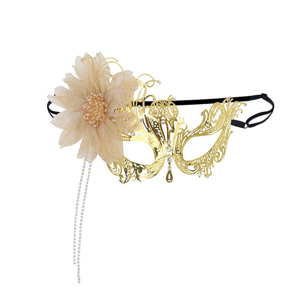Regina Elegant Silver Filigree Mask with Pearl Chain