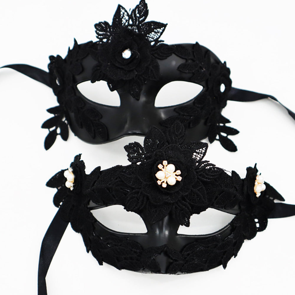 Marie Lace  Black Rose Venetian Couple Masquerade Mask