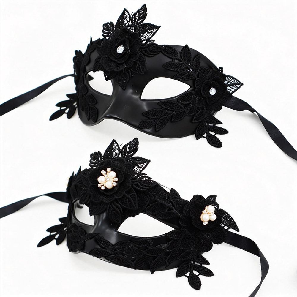 Marie Lace  Black Rose Venetian Couple Masquerade Mask