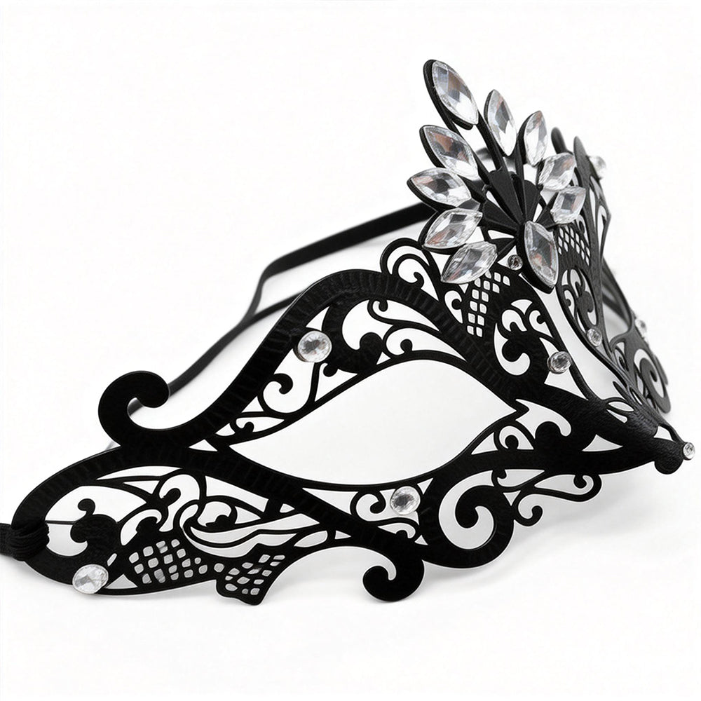 Regina Noir Crystal Filigree Venetian Mask