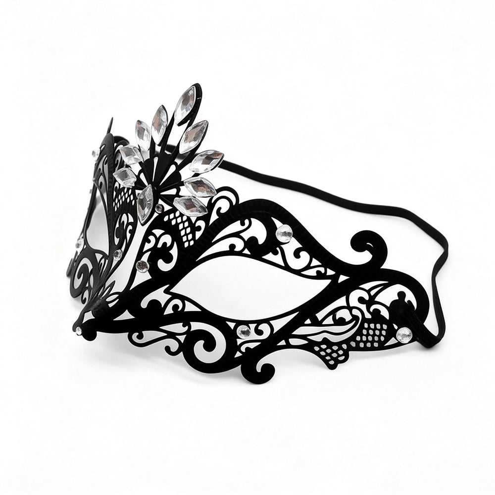 Regina Noir Crystal Filigree Venetian Mask