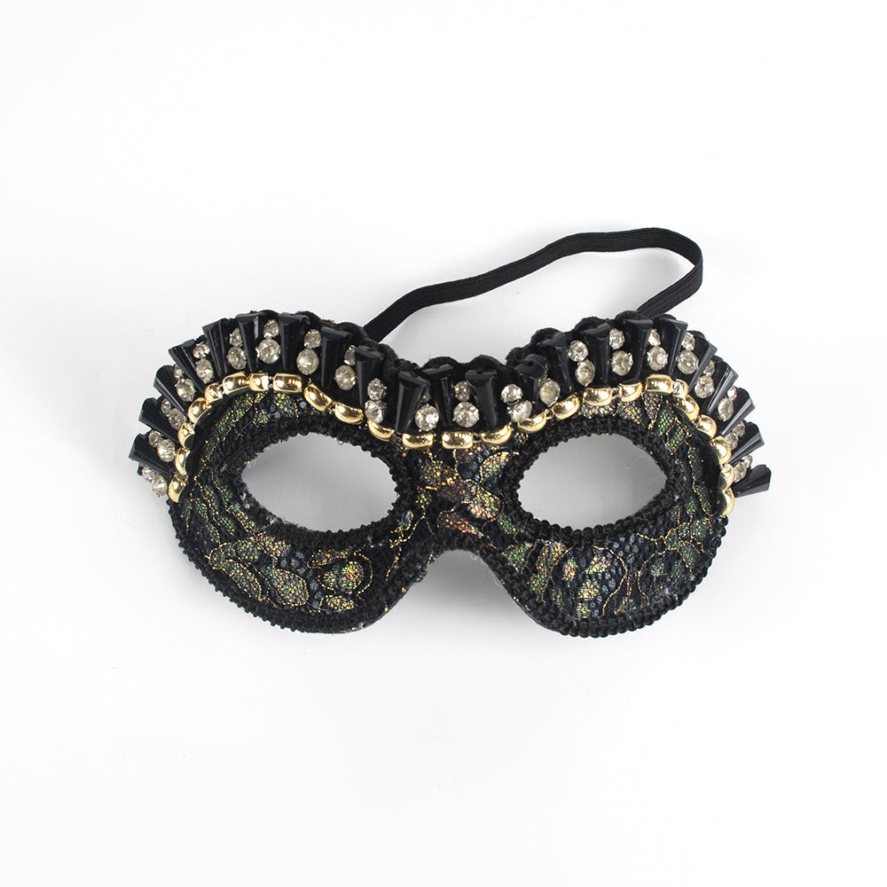 Regina Black Gold Gothic Mask – Beaded Half-Face Masquerade