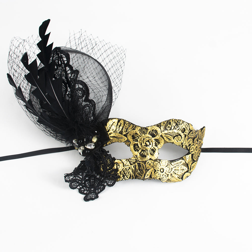 Regina Midnight Lace Feather Mask
