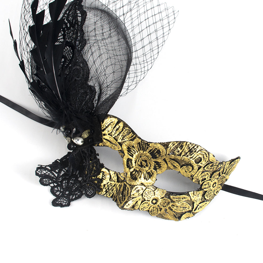 Regina Midnight Lace Feather Mask